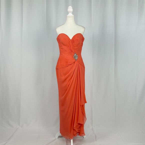 Jovani Vibrant Orange Maxi Dress with Shawl - Picture 2 of 7